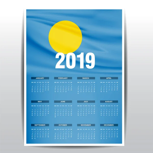 Flaga Palau 2019 Kalendarz Tła Język Angielski — Wektor stockowy