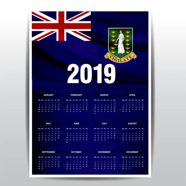 Kalendarzowy 2019 Wyspy Dziewicze Flaga Tła Język Angielski — Wektor stockowy