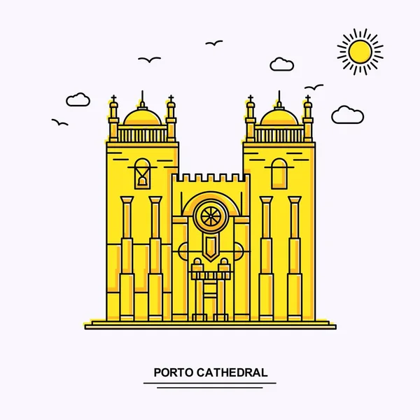 Πόρτο Καθεδρικού Ναού Μνημείο Αφίσα Πρότυπο Κόσμο Ταξίδια Κίτρινο Εικόνα — Διανυσματικό Αρχείο