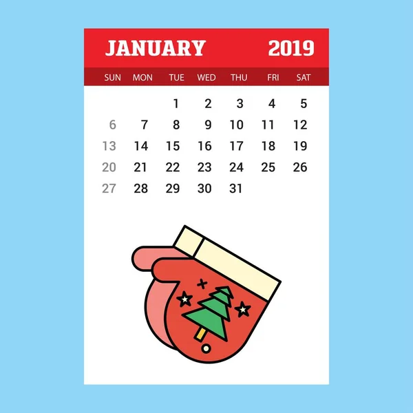 2019 Feliz Año Nuevo Enero Calendario Plantilla — Vector de stock
