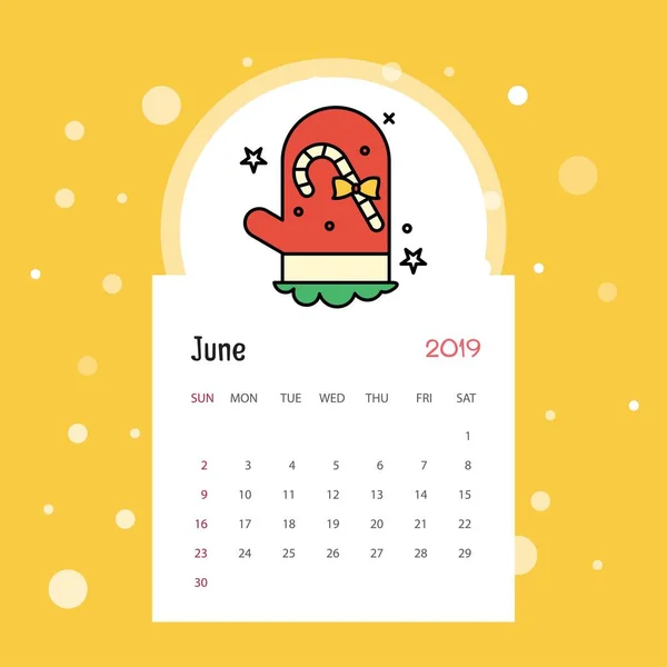 2019 Frohes Neues Jahr Juni Kalendervorlage Weihnachtlicher Hintergrund — Stockvektor