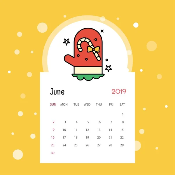 2019 Feliz Ano Novo Junho Calendário Modelo Fundo Natal — Vetor de Stock