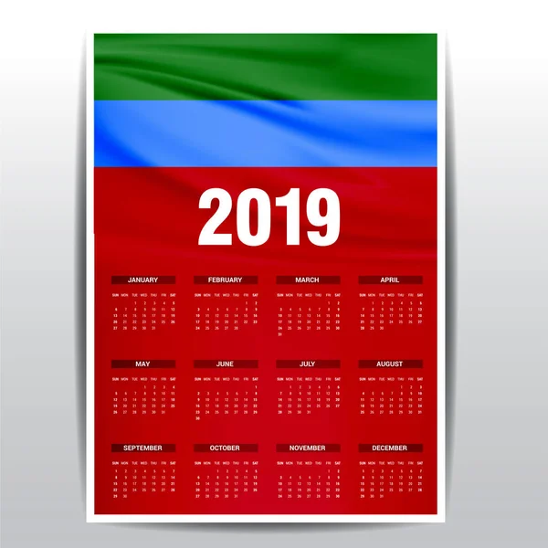 Календар 2019 Прапор Дагестану Фону Англійська Мова — стоковий вектор