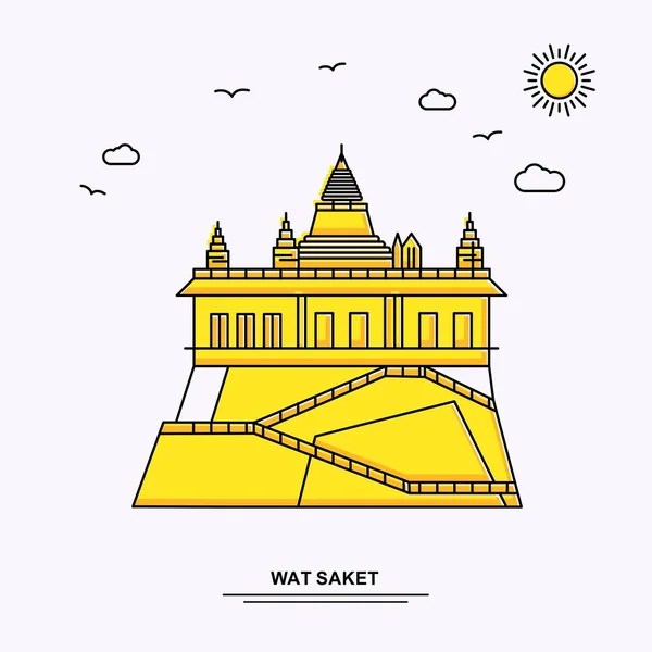 Wat Saket Monumen Poster Template World Travel Ilustrasi Kuning Latar - Stok Vektor