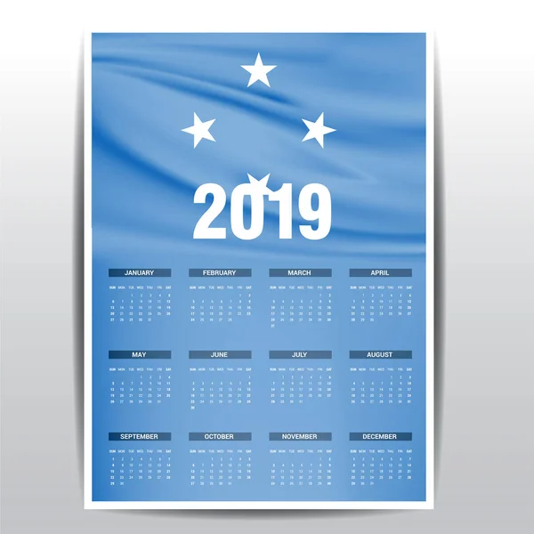 Calendario 2019 Micronesia Estados Federados Fondo Bandera Idioma Inglés — Archivo Imágenes Vectoriales