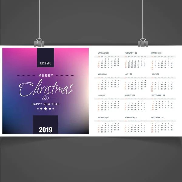 Modelo Calendário Natal 2019 — Vetor de Stock