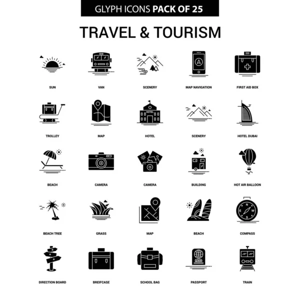 Conjunto Iconos Vectores Glifos Viajes Turismo — Vector de stock