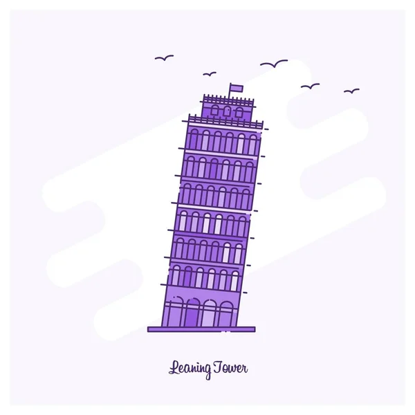 Leaning Tower Landmark Viola Linea Punteggiata Skyline Vettoriale Illustrazione — Vettoriale Stock