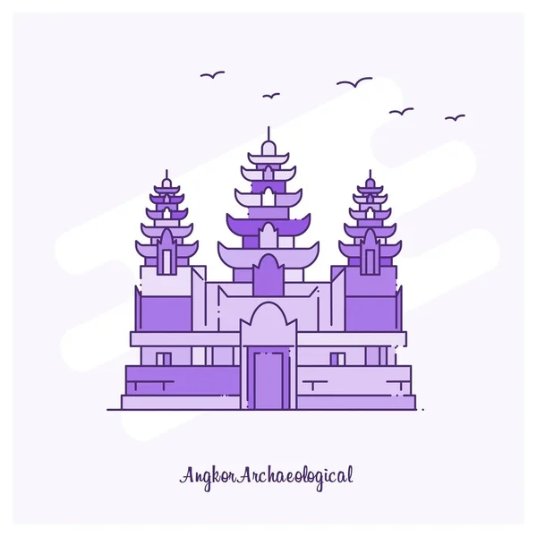 Angkor Archaeological Monumento Purple Dotted Line Skyline Vector Ilustración — Archivo Imágenes Vectoriales