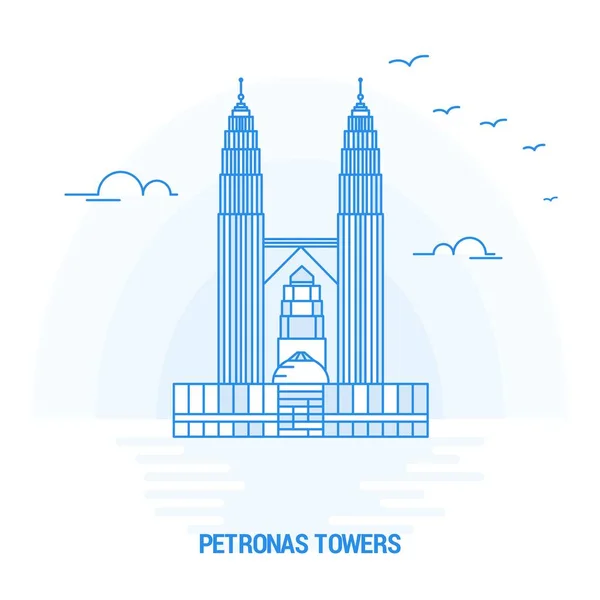 Petronas Towers Blue Landmark Arrière Plan Créatif Modèle Affiche — Image vectorielle