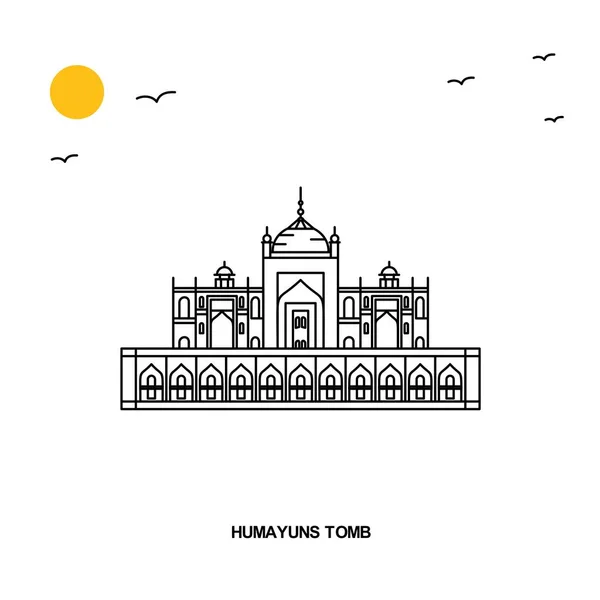 Monumento Humayuns Tomb Mondo Viaggio Illustrazione Naturale Sfondo Stile Linea — Vettoriale Stock