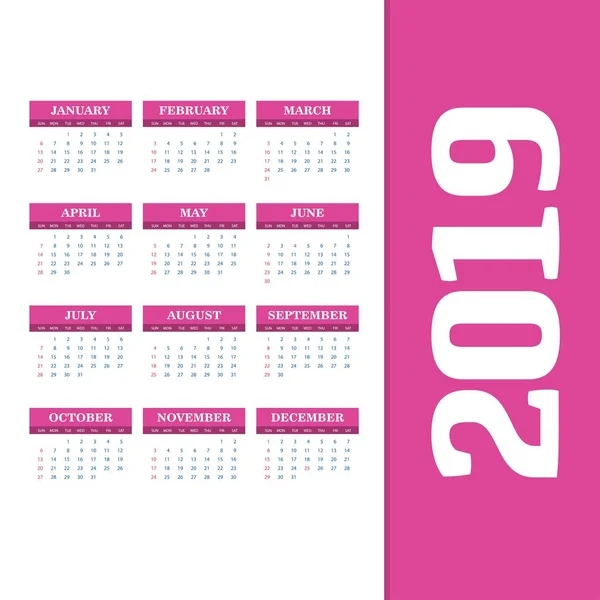 2019 Calendar Template Vector Background — Stock Vector