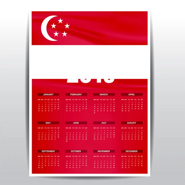 Calendrier 2019 Singapour Fond Drapeau Langue Anglaise — Image vectorielle