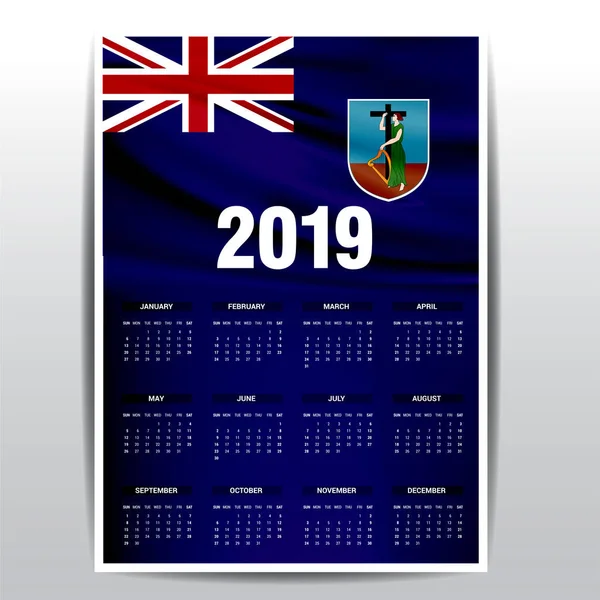 Kalendarzowy 2019 Montserrat Flaga Tła Język Angielski — Wektor stockowy
