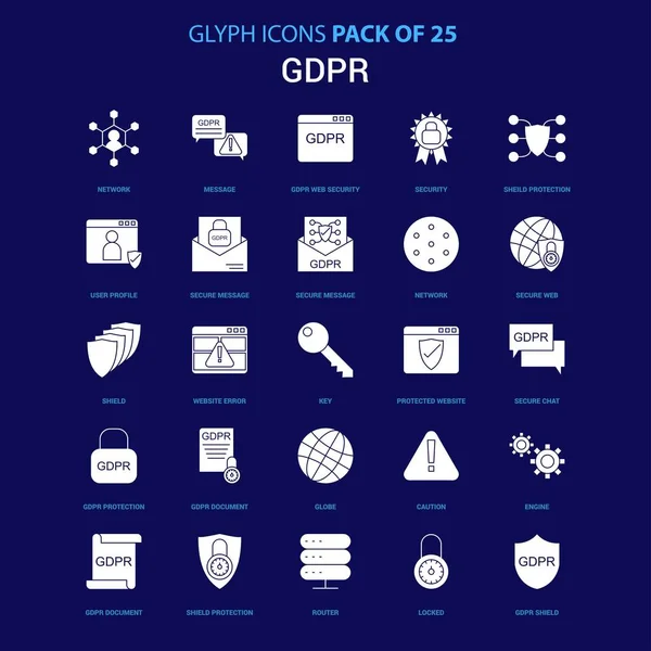 Gdpr Bílá Ikona Modré Pozadí Icon Pack — Stockový vektor