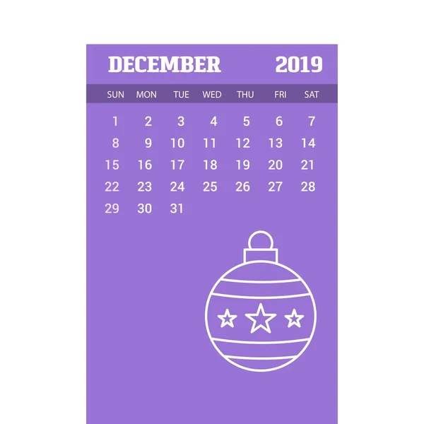 2019 Happy New Year December Calendar Template Christmas Background — Stock Vector