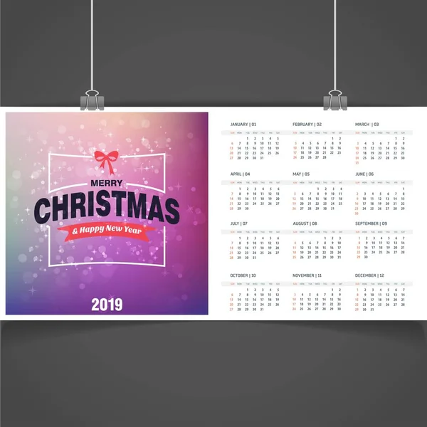 Plantilla Calendario Navidad 2019 — Vector de stock