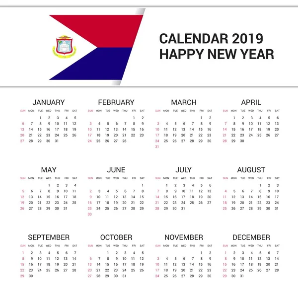 Calendario 2019 Saint Martin Fondo Bandera Idioma Inglés — Vector de stock