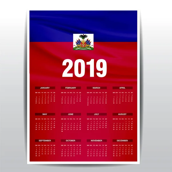 Calendario 2019 Haití Fondo Bandera Idioma Inglés — Archivo Imágenes Vectoriales