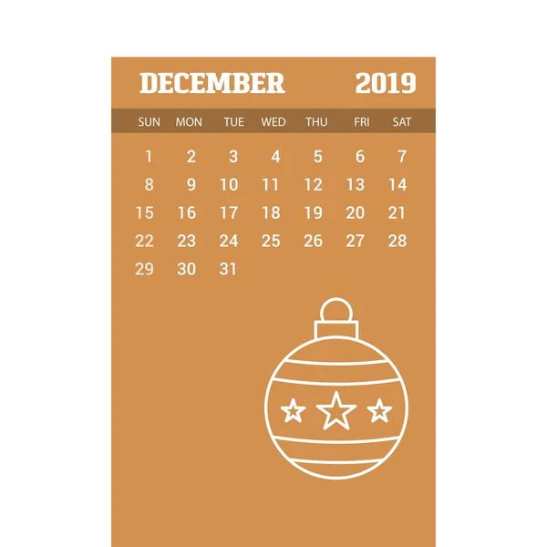 2019 Happy New Year December Calendar Template Latar Belakang Natal - Stok Vektor