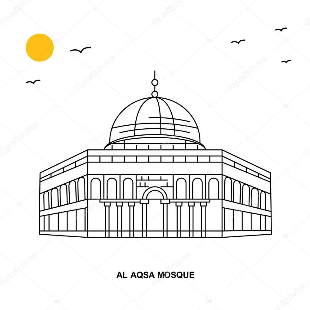 AL AQSA MOSQUE Monument. World Travel Natural illustration Background in Line Style