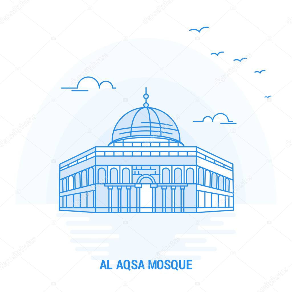 AL AQSA MOSQUE Blue Landmark. Creative background and Poster Template