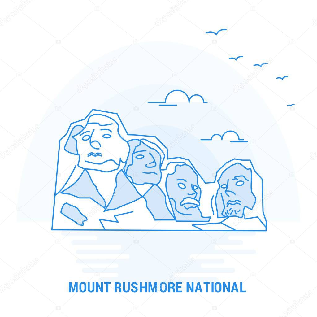 MOUNT RUSHMORE NATIONAL Blue Landmark. Creative background and Poster Template