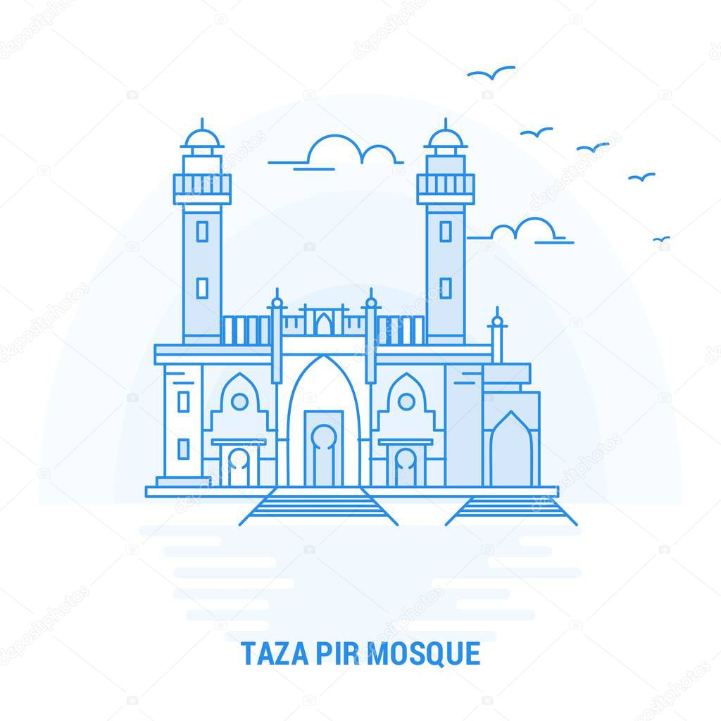 TAZA PIR MOSQUE Blue Landmark. Creative background and Poster Template
