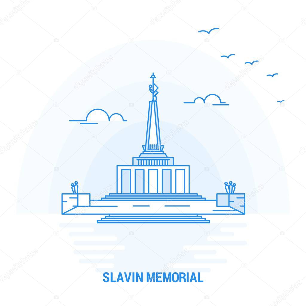 SLAVIN MEMORIAL Blue Landmark. Creative background and Poster Template