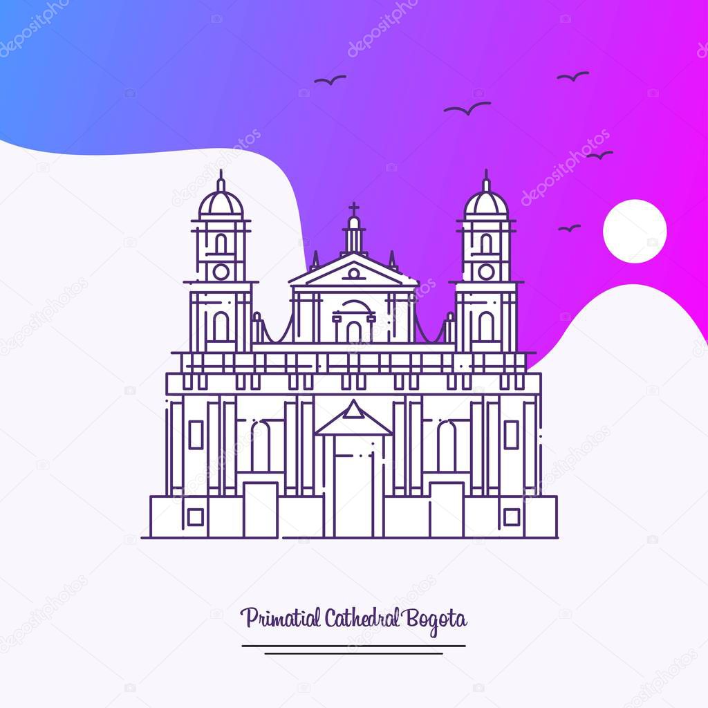 Travel PRIMATIAL CATHEDRAL BOGOTA Poster Template. Purple creative background