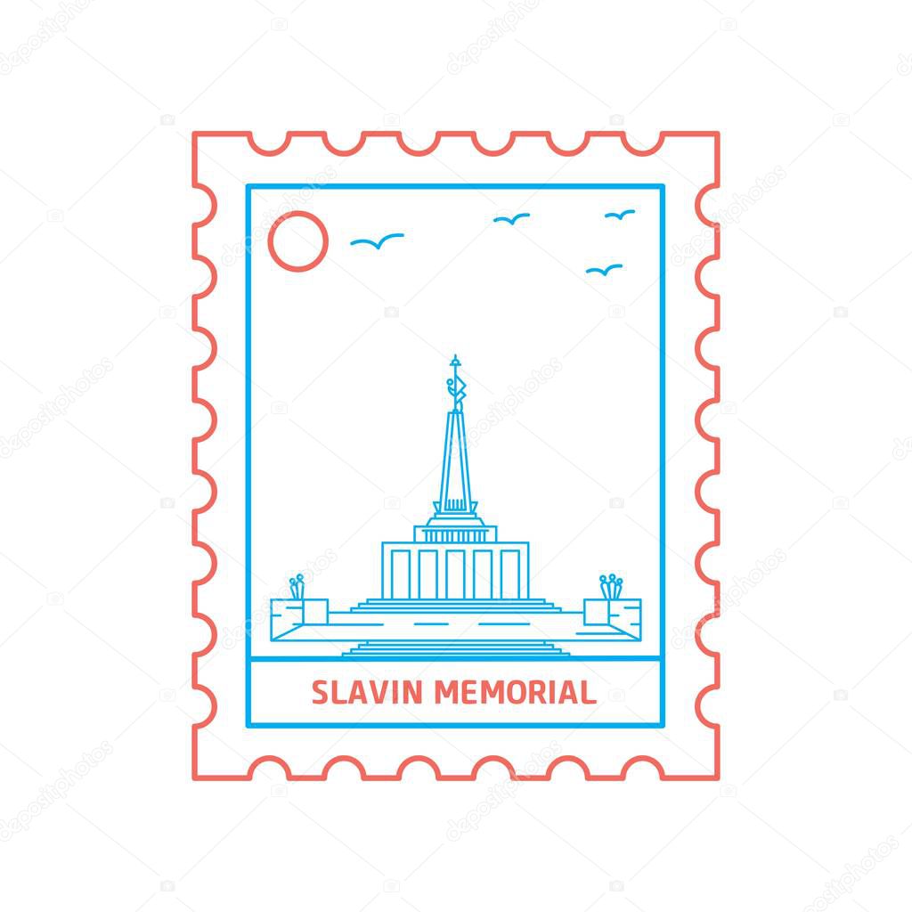 SLAVIN MEMORIAL postage stamp Blue and red Line Style, vector illustration