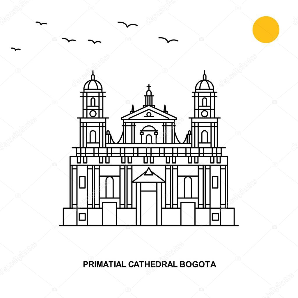 PRIMATIAL CATHEDRAL BOGOTA Monument. World Travel Natural illustration Background in Line Style