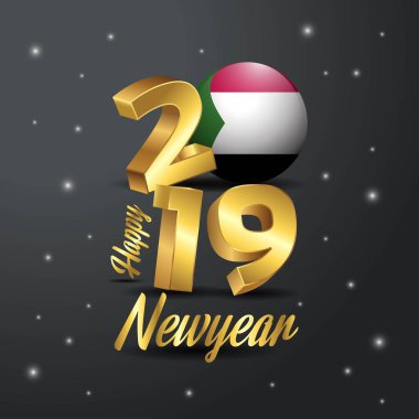 2019 mutlu yeni yıl Sudan bayrağı tipografi. Kutlama arka plan