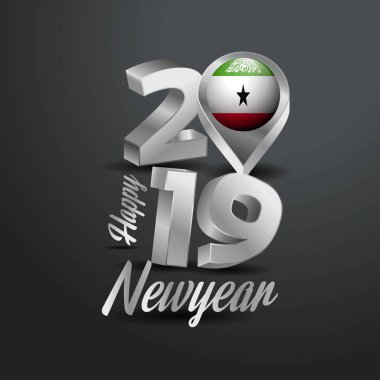 Mutlu yeni yıl 2019 gri tipografi Somaliland bayrak konumu iğne ile. Ülke bayrağı tasarım