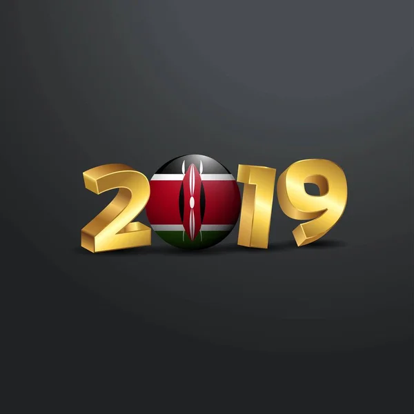 2019 Tipografia Oro Con Bandiera Del Kenya Felice Anno Nuovo — Vettoriale Stock
