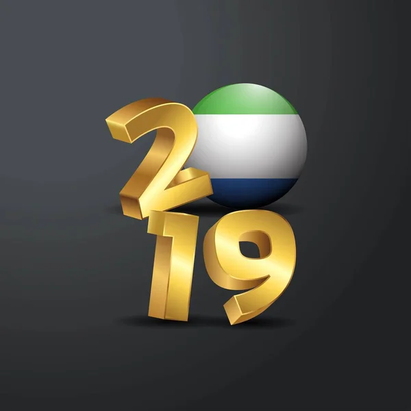 2019 Tipografía Dorada Con Bandera Sierra Leona Feliz Año Nuevo — Archivo Imágenes Vectoriales