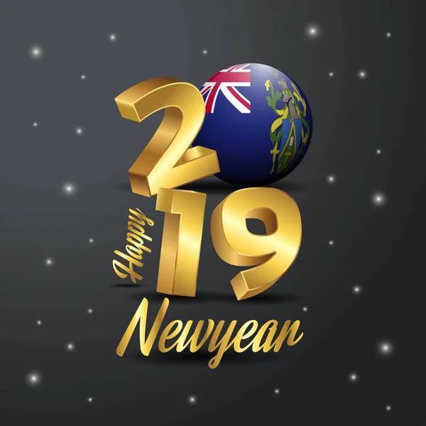 Szczęśliwego Nowego Roku 2019 Pitcairn Islnand Flaga Typografii Streszczenie Tło — Wektor stockowy