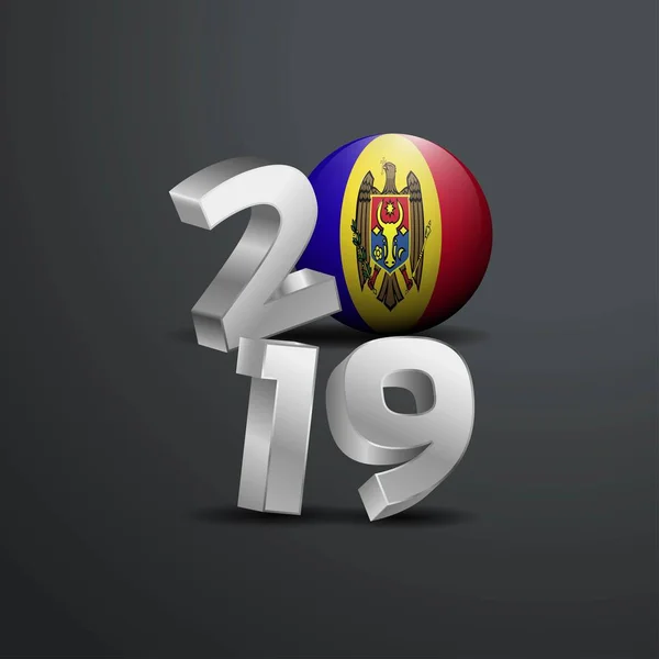 2019 Szürke Tipográfia Moldova Zászló Happy New Year Felirat — Stock Vector