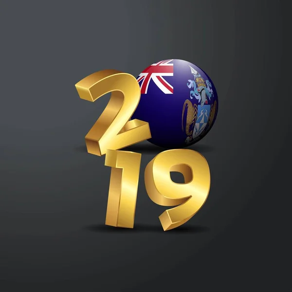 トリスタン クーニャと 2019 黄金タイポグラフィのフラグです 新年あけましておめでとうございますレタリング — ストックベクタ