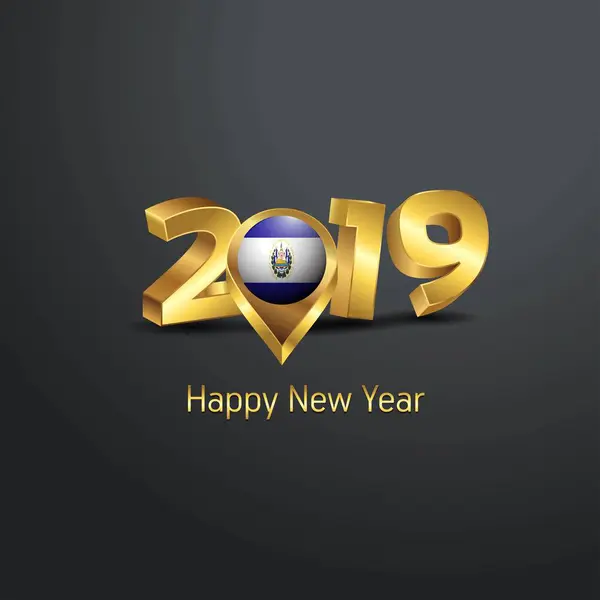 Mutlu Yeni Yıl 2019 Altın Tipografi Salvador Bayrak Konumu Iğne — Stok Vektör