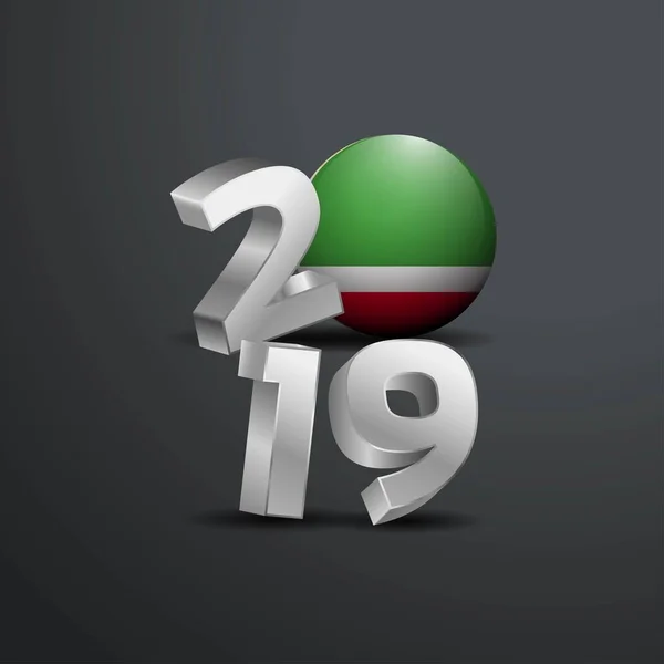 2019 Grijs Typografie Met Tsjetsjeense Republiek Vlag Happy New Year — Stockvector