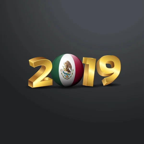 2019 Golden Typography Mexico Flag Bonne Année Lettrage — Image vectorielle