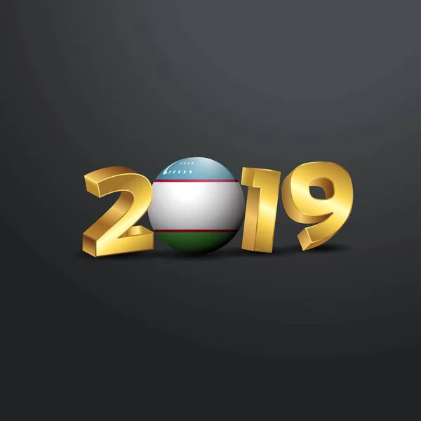 2019 Gouden Typografie Met Oezbekistan Vlag Happy New Year Belettering — Stockvector