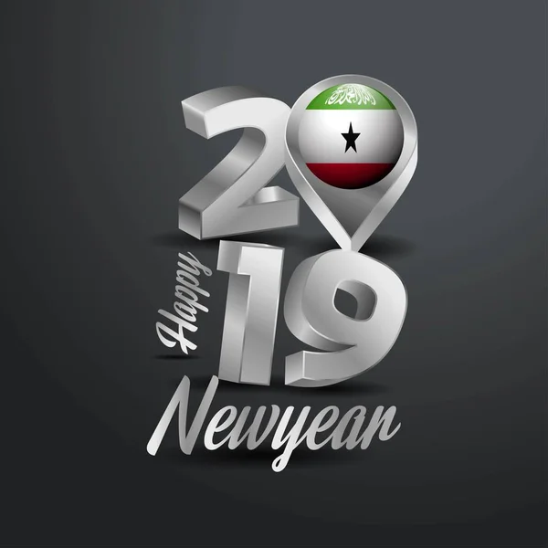 Ευτυχισμένο Νέο Έτος 2019 Τυπογραφία Γκρι Σομαλιλάνδης Σημαία Καρφίτσα Της — Διανυσματικό Αρχείο