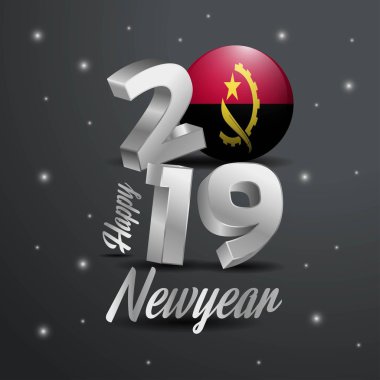 2019 mutlu yeni yıl Angola bayrağı tipografi. Kutlama arka plan