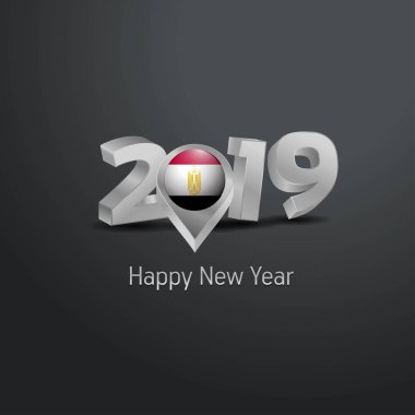 Mutlu yeni yıl 2019 gri tipografi Mısır bayrağı konumu iğne ile. Ülke bayrağı tasarım