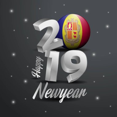 2019 mutlu yeni yıl Andorra bayrağı tipografi. Kutlama arka plan