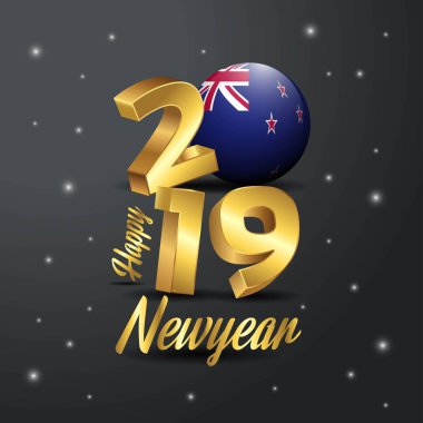 2019 mutlu yeni yıl Yeni Zelanda bayrağı tipografi. Kutlama arka plan