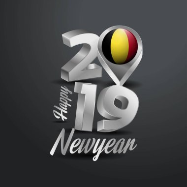 Mutlu yeni yıl 2019 gri tipografi Belçika bayrağı konumu iğne ile. Ülke bayrağı tasarım