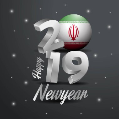 2019 mutlu yeni yıl Iran bayrağı tipografi. Kutlama arka plan